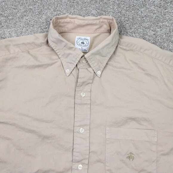 Brooks Brothers Sport Shirt Mens Large Beige Cotton Long Sleeve Button Down - Picture 5 of 12